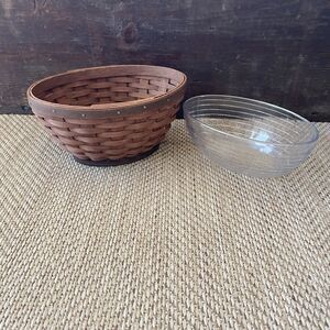 Longaberger 2007 Small Oval Bowl Basket & Protector Set Warm Brown Stain